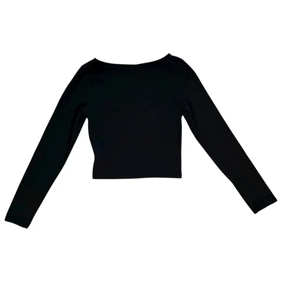 H&M Divided Black Long Sleeve Crop Top XS Basic Minimalist - Picture 2 of 4